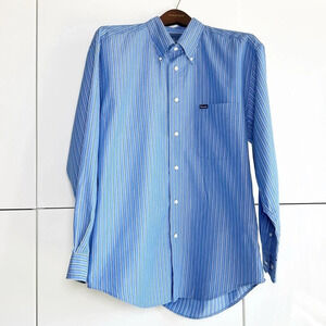 Faconnable Mens Dress Shirt Blue With Black Stripes Size Large Office Work Wear